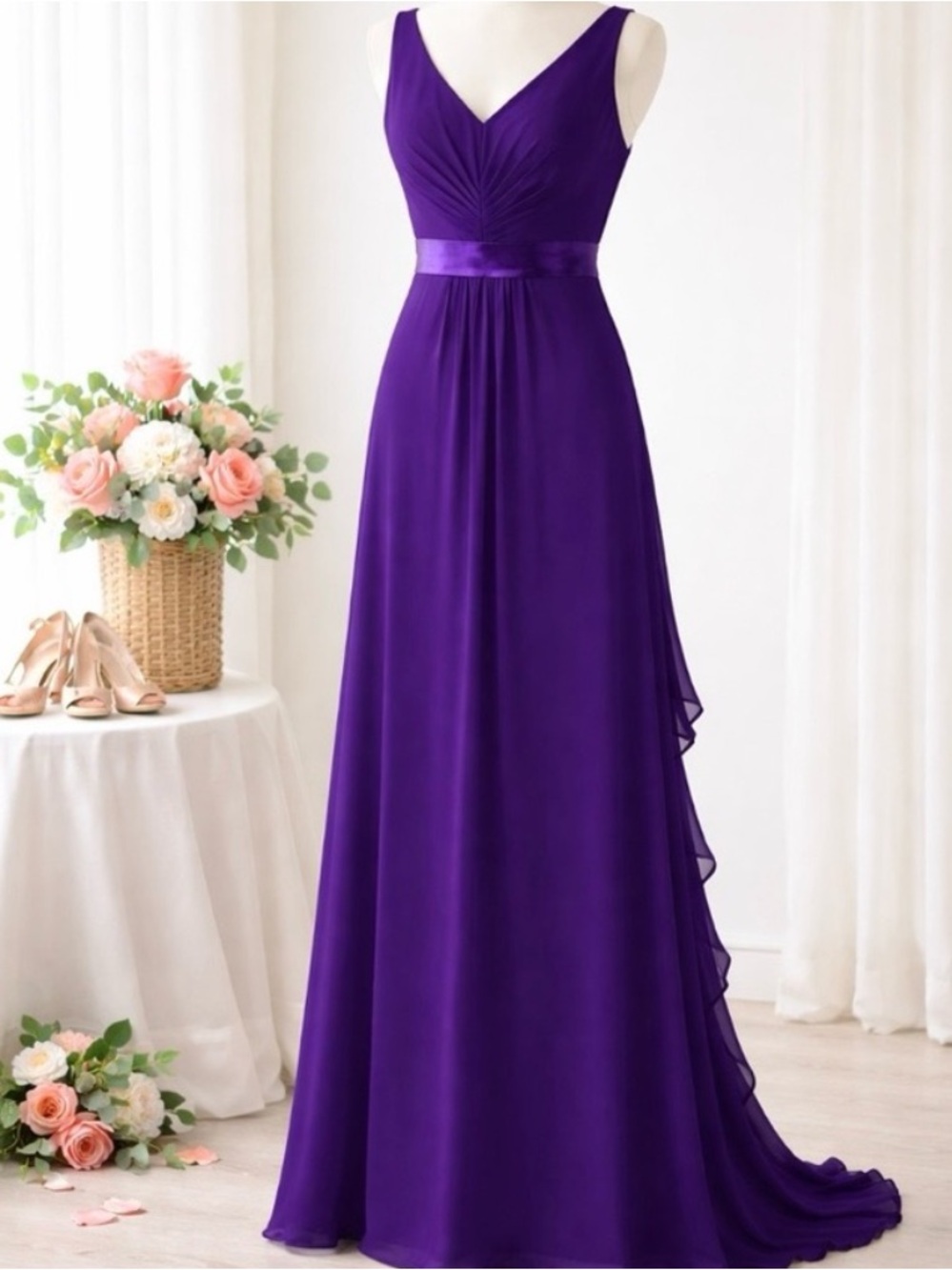 Royal Amethyst Chiffon Gown | Castlecore Ruffle Back Formal Dress - Picture 2 of 5